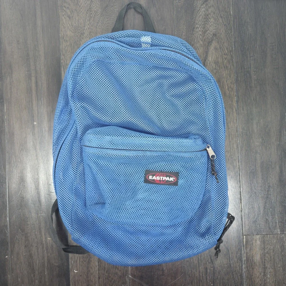 VTG Eastpak Made in USA Full Mesh See-Through Blue Backpack Festival Rave Street